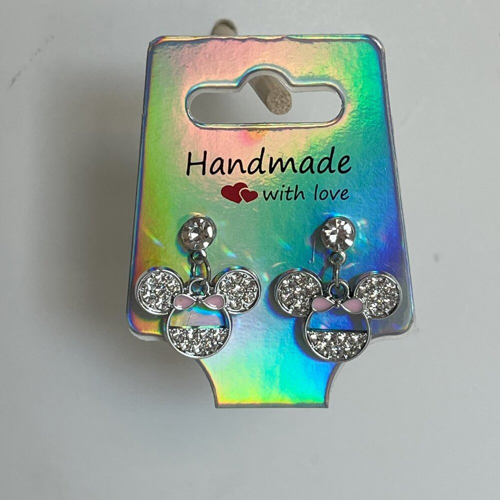 Silver Minnie Mouse Crystal Earrings with Diamond-like Hypo-Allergenic Posts